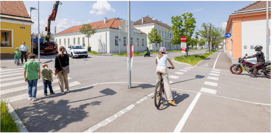 Abbildung 1 zeigt die Ausgangssituation eines radfahrenden Mädchens an einer Kreuzung, die es queren möchte.